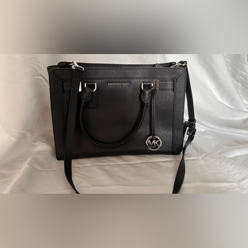 Michael Kors Dillon satchel medium leather black handbag purse with strap MK bag - Picture 8 of 10